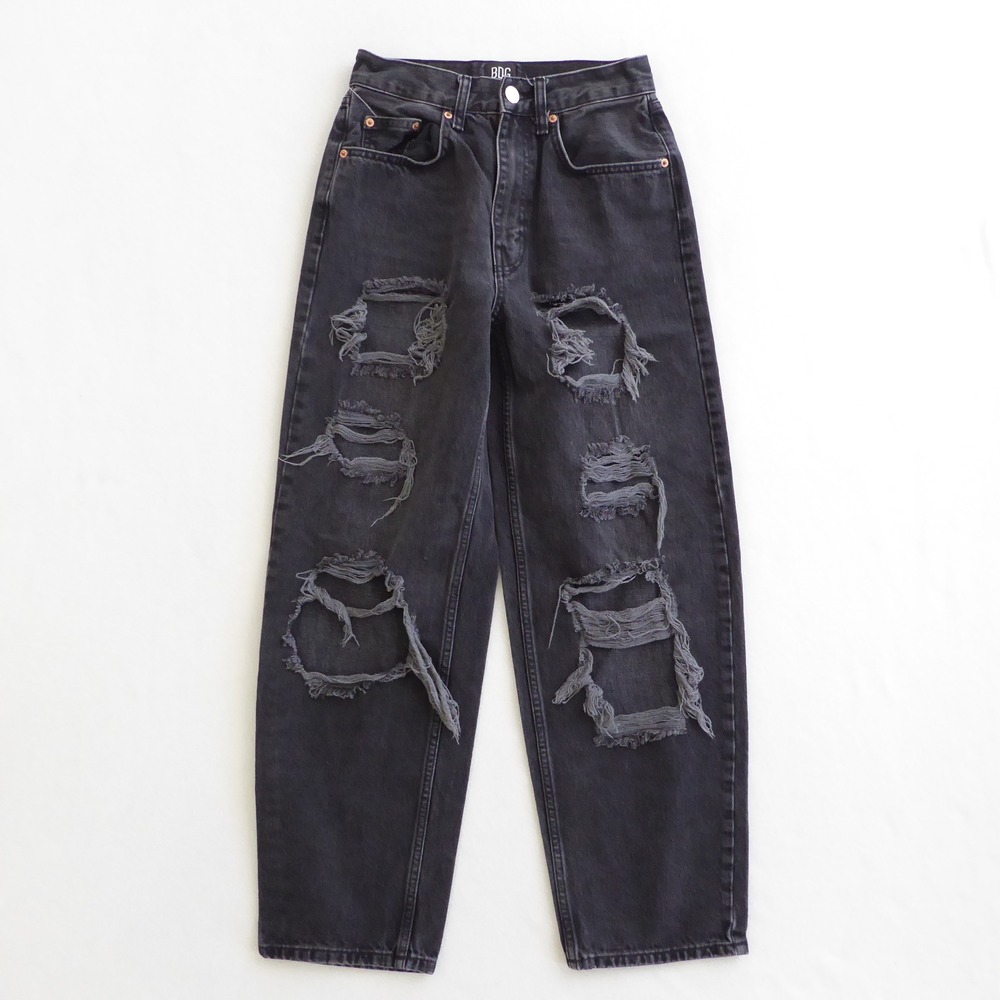 BDG Urban Outfitters Womens High Rise Baggy Petite Ripped Black Jeans Size 27